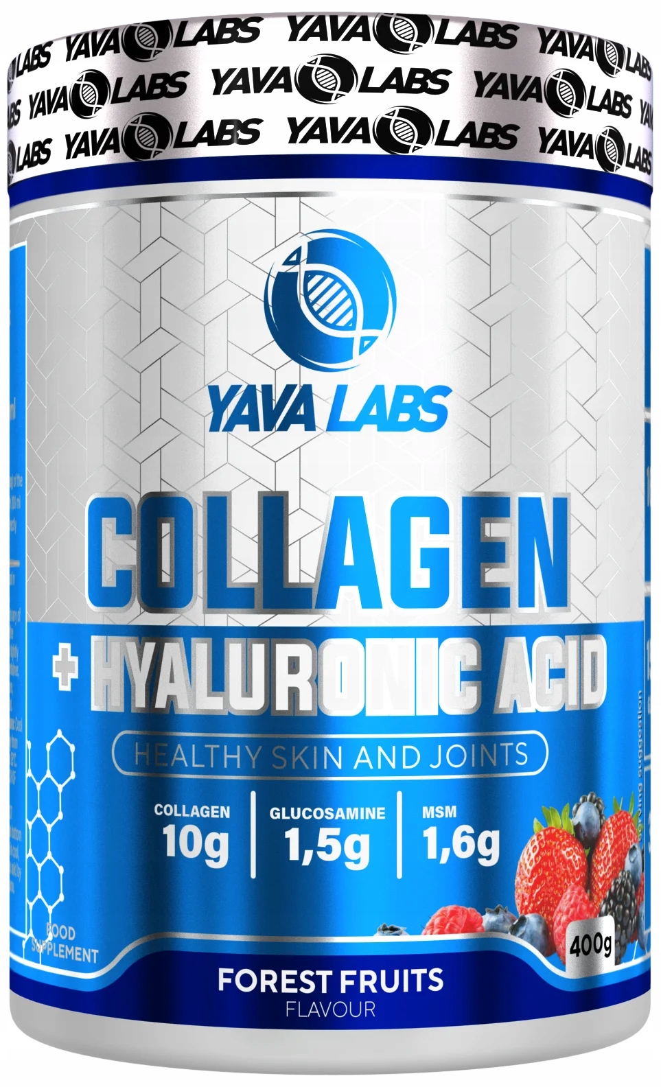 YAVA LABS KOLAGEN W PROSZKU KWAS HIALURONOWY HIALURON 400g OWOCE LEŚNE