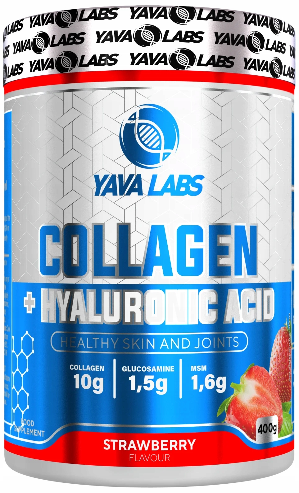 YAVA LABS KOLAGEN W PROSZKU KWAS HIALURONOWY HIALURON 400g TRUSKAWKA
