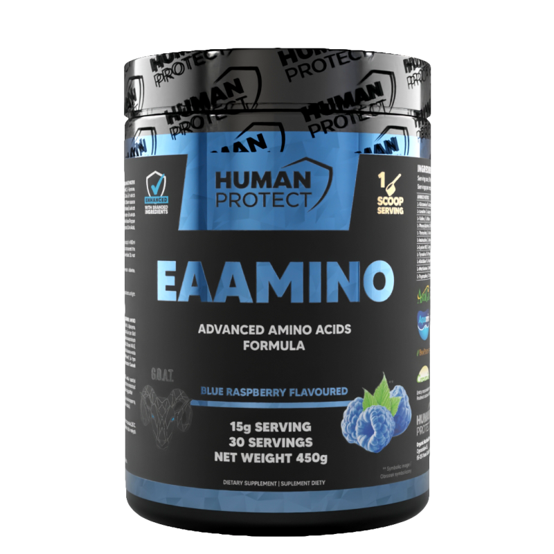 Human Protect EAAmino 450g Kompletna Formuła Aminokwasów EAA z Elektrolitami i Wsparciem Regeneracji - Pomarańcza