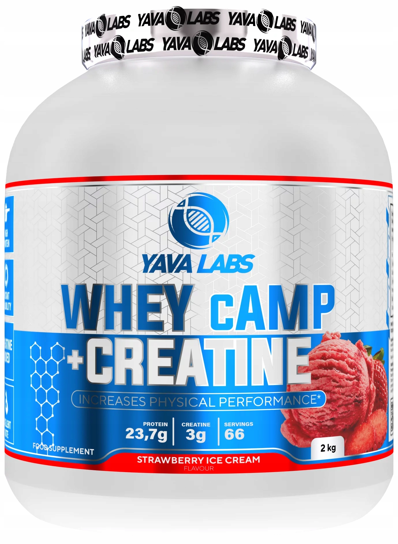 Yava Labs Whey cAMP + creatine Białko z kreatyna 2 kg - Lody Truskawkowe