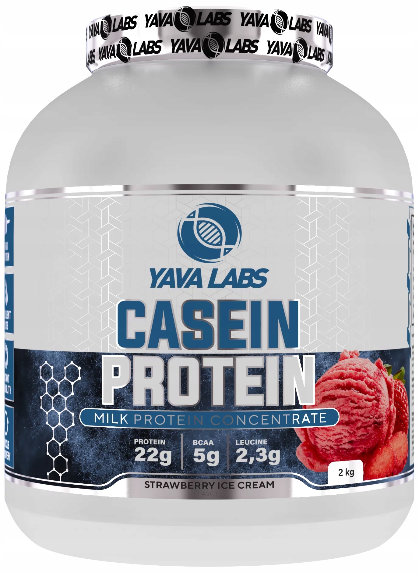 Yava Labs Białko Kazeinowe Protein Casein 2kg - lody truskawkowe