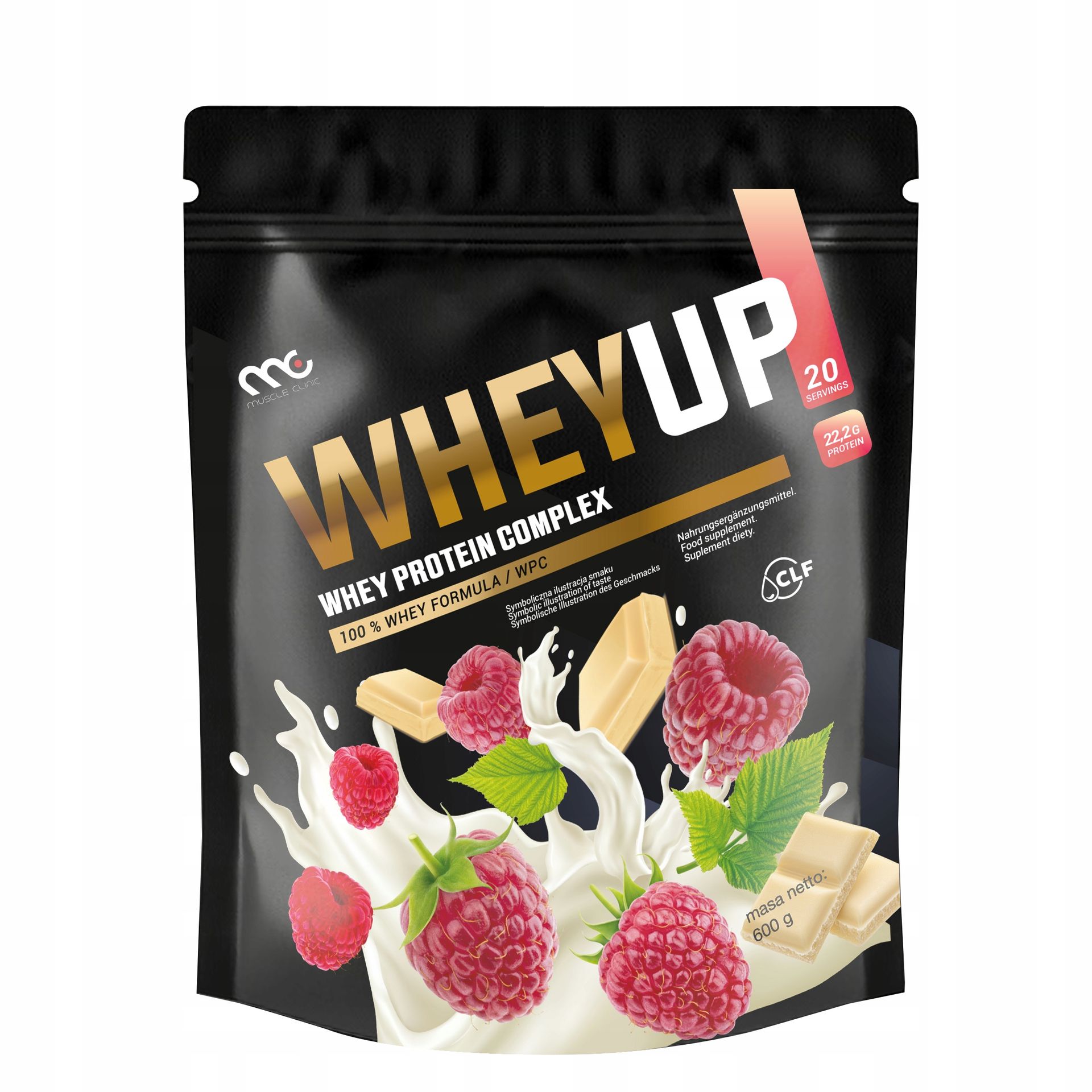 ODŻYWKA BIAŁKOWA WHEYUP MUSCLE CLINIC 600g SMAK MALINA BIAŁA CZEKOLADA