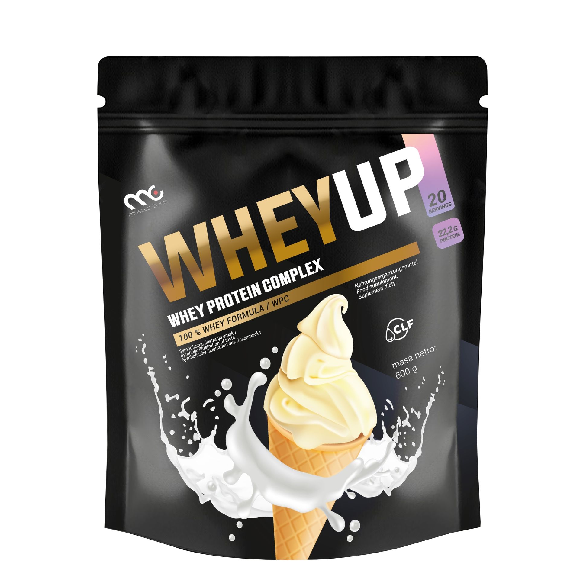 BIAŁKO ODŻYWKA BIAŁKOWA WHEYUP MUSCLE CLINIC 600g SMAK LODY ŚMIETANKOWE