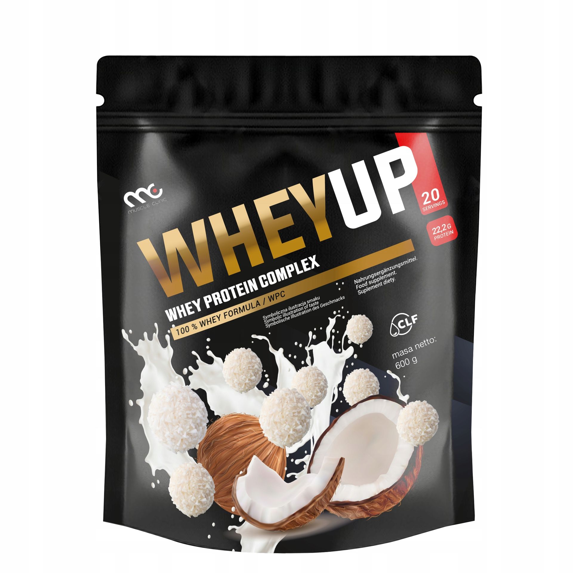 BIAŁKO ODŻYWKA BIAŁKOWA WHEYUP MUSCLE CLINIC 600g SMAK KOKOSOWA PRALINKA