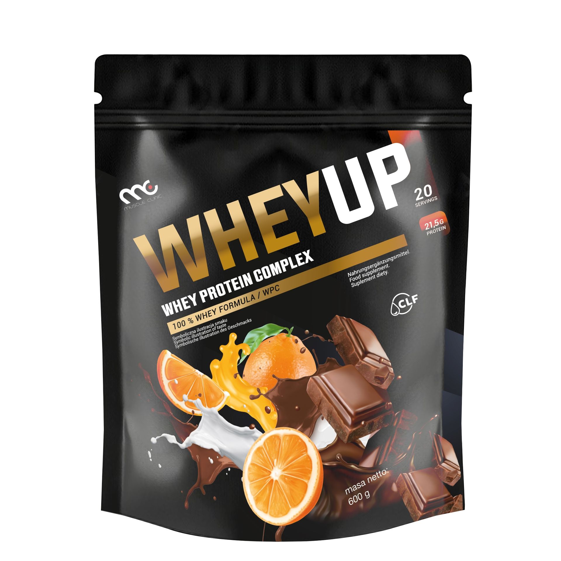 BIAŁKO ODŻYWKA BIAŁKOWA WHEYUP MUSCLE CLINIC 600g SMAK CZEKOLADA POMARAŃCZA