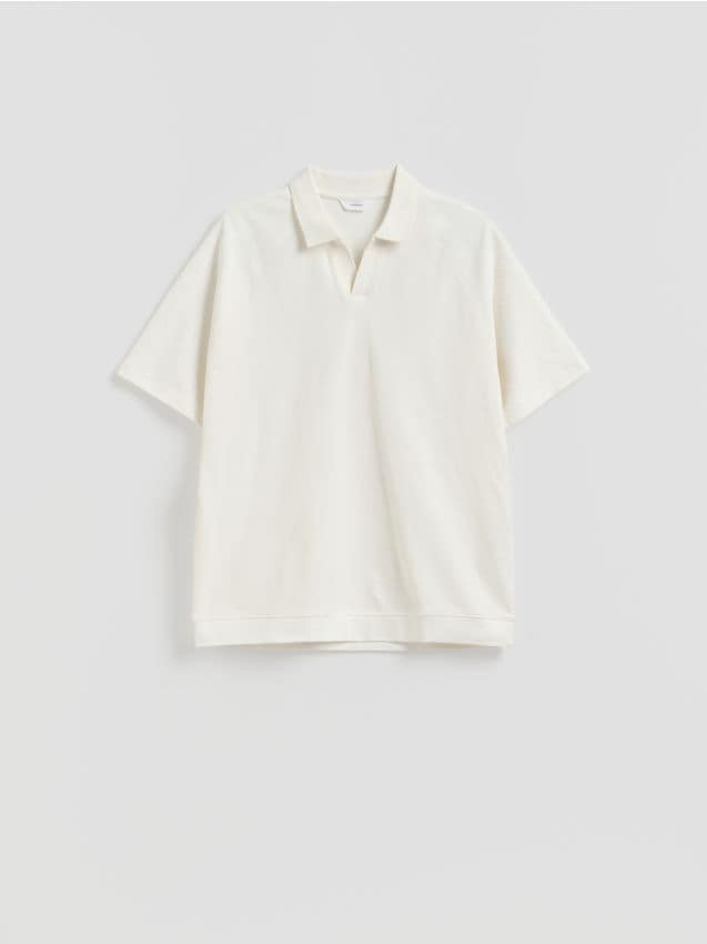 Reserved - Koszulka polo oversize - złamana biel