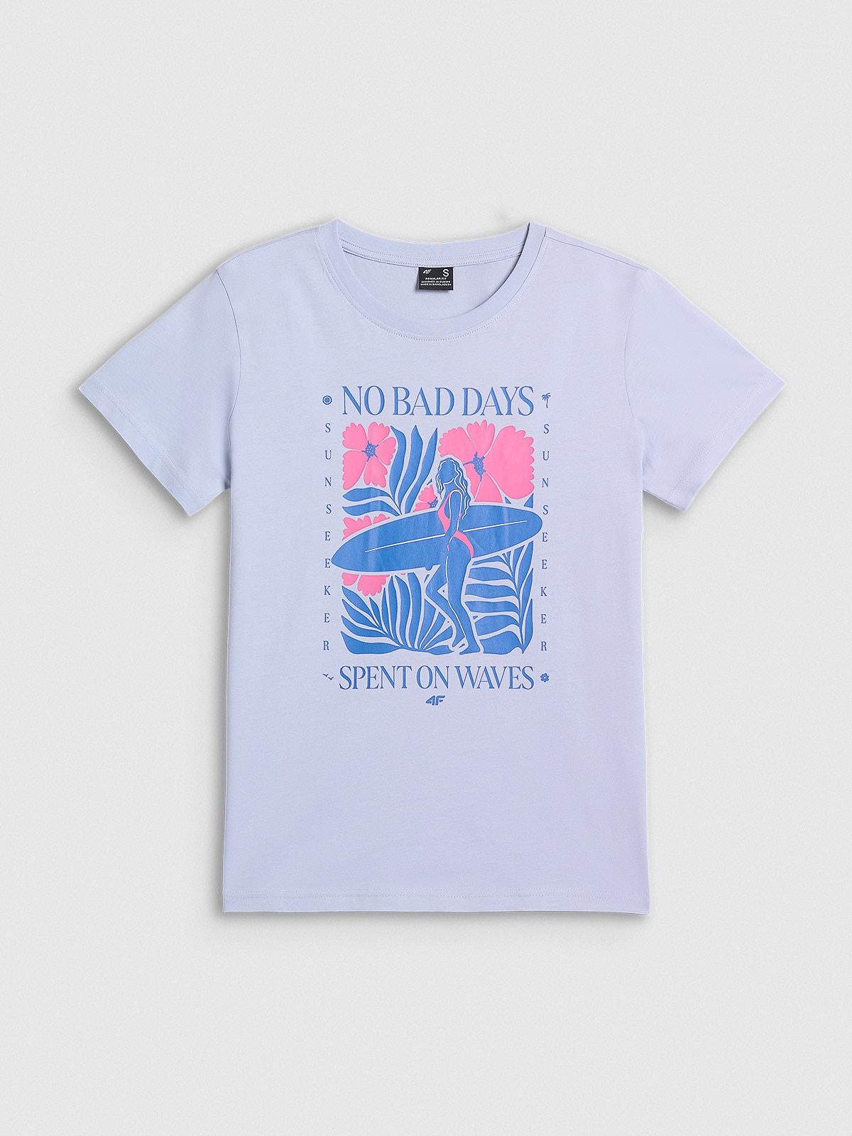 4F T-shirt regular z nadrukiem damski - niebieski XS
