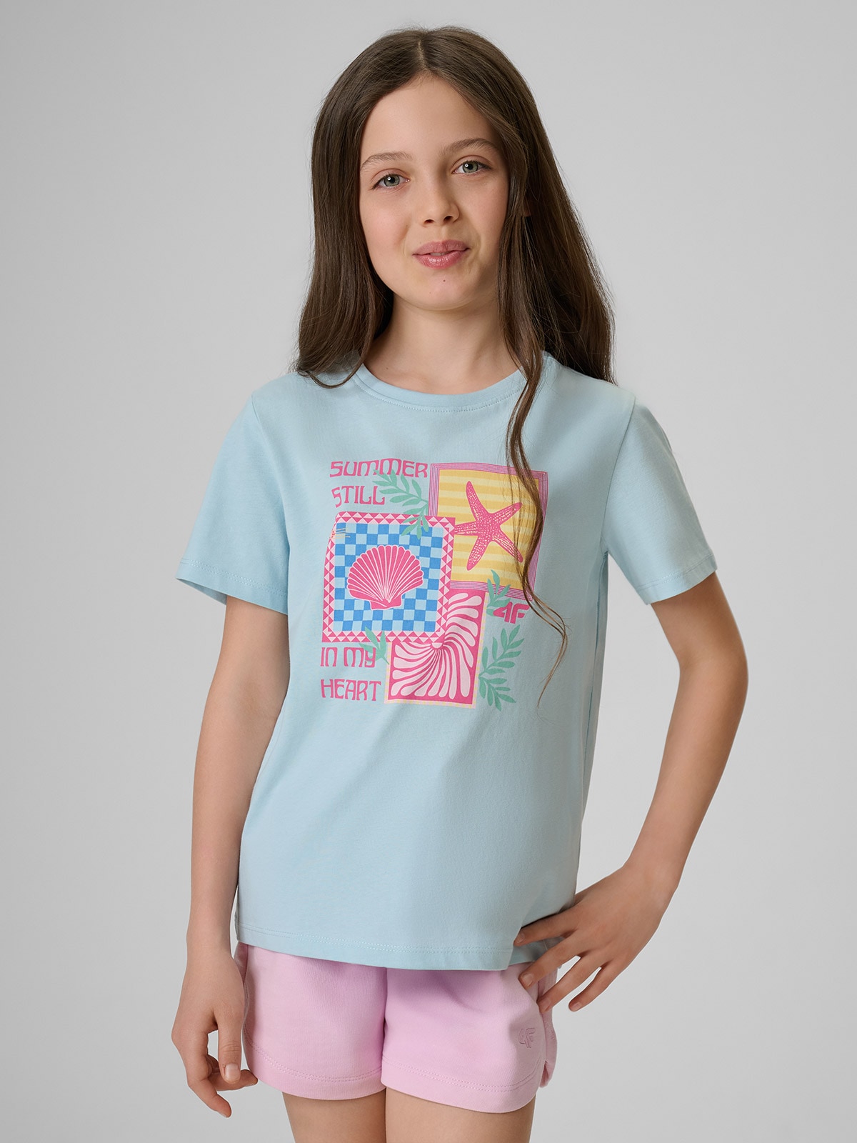 4F T-shirt regular z nadrukiem dziewczęcy - niebieski 164 (13-14 lat)