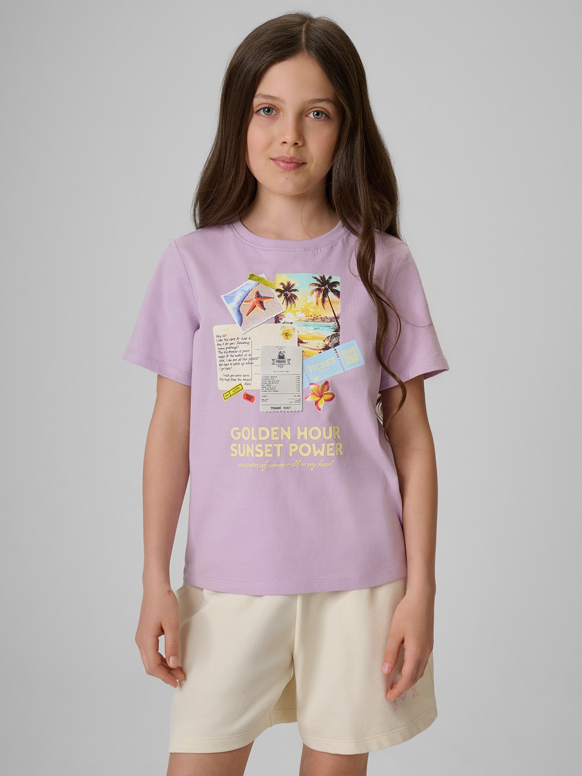 4F T-shirt regular z nadrukiem dziewczęcy - fioletowy 164 (13-14 lat)
