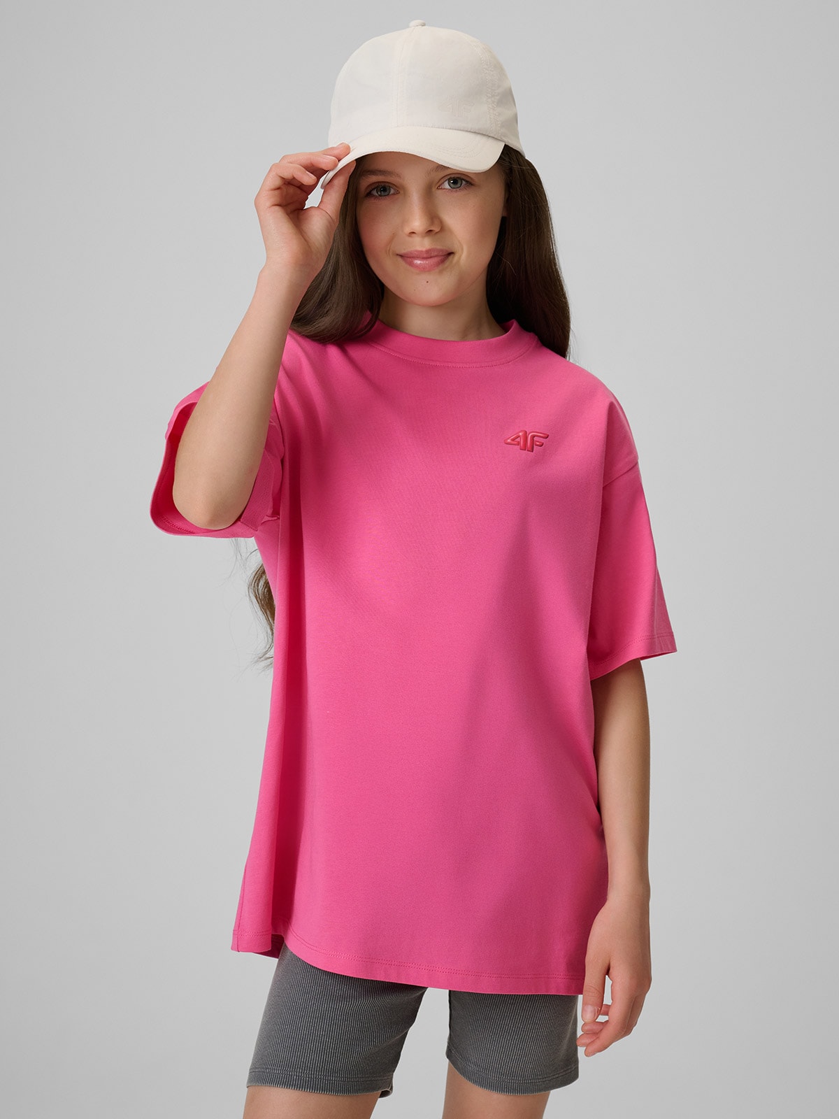 4F T-shirt loose gładki dziewczęcy - różowy 158/164 (12-14 lat)