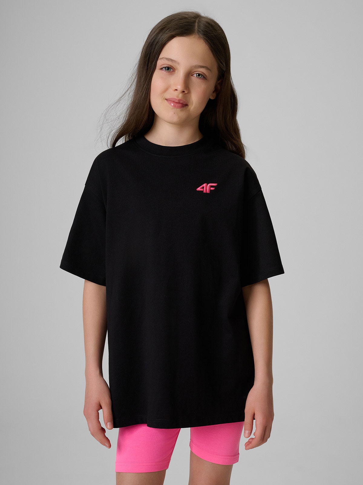 4F T-shirt loose gładki dziewczęcy - czarny 158/164 (12-14 lat)