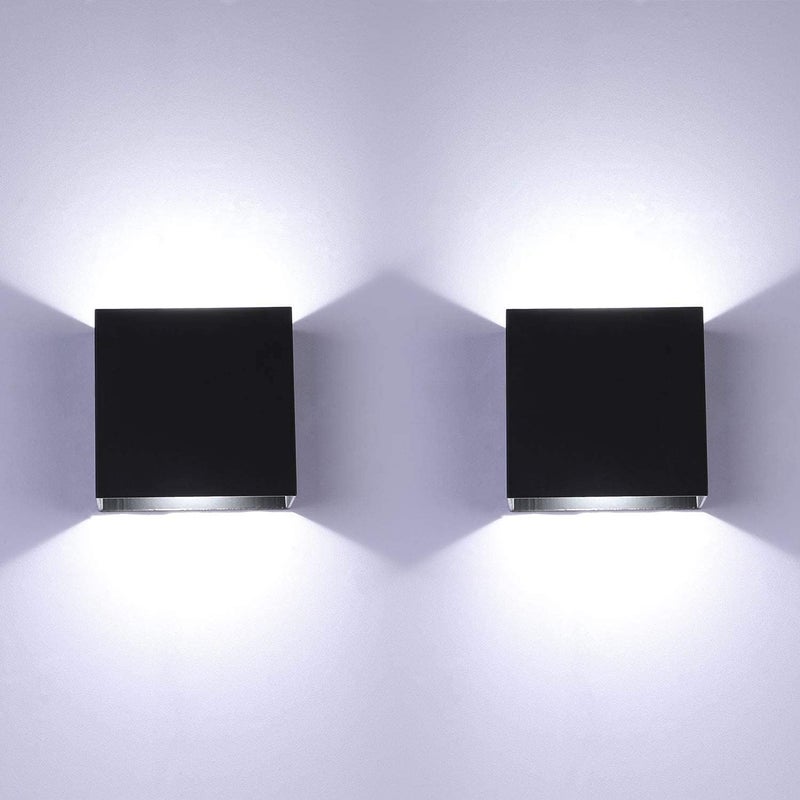 2 zestawy lamp ściennych 12W 10x10x10cm LED dekoracyjnych białych lamp ściennych do sypialni, korytarza, salonu czarne