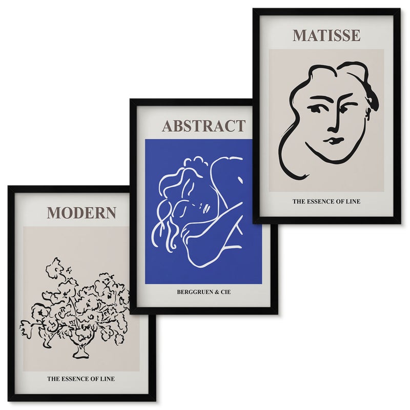 Zestaw obrazów w ramie - 3 części Postery w stylu nowoczesnym i abstrakcyjnym Henri Matisse Czarna ramka
