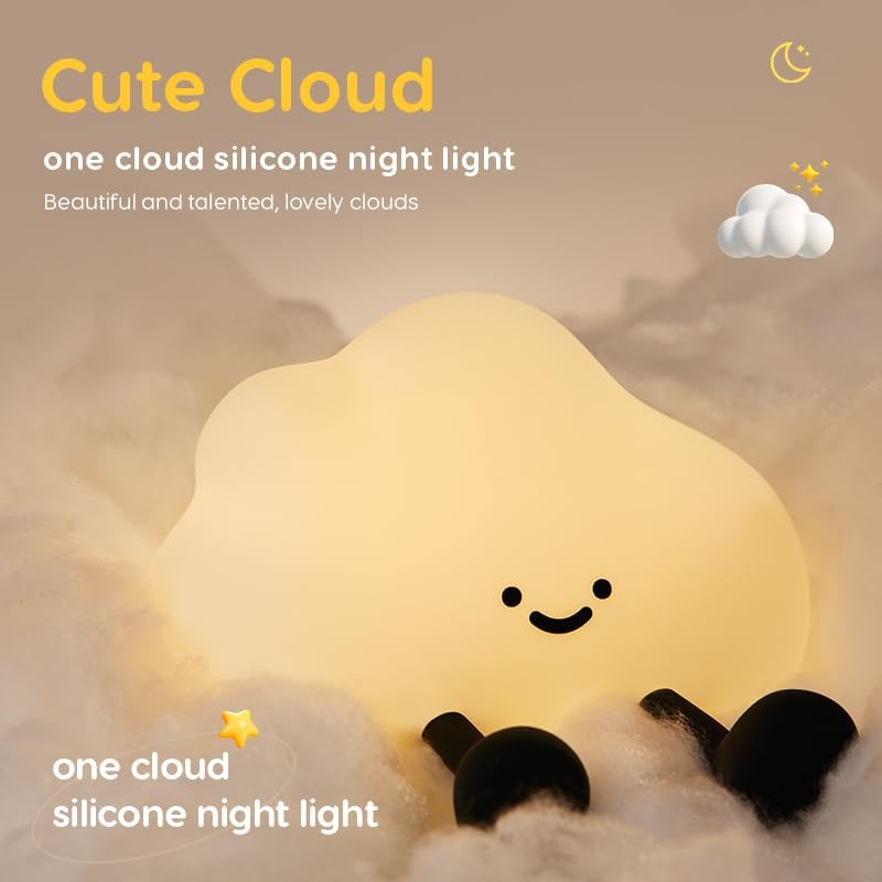 Silikonowa lampka nocna w kształcie chmurki, ściemnialna lampa LED z funkcją dotyku, lampka nocna z ładowaniem przez USB, elastyczna lampa do pokoju d