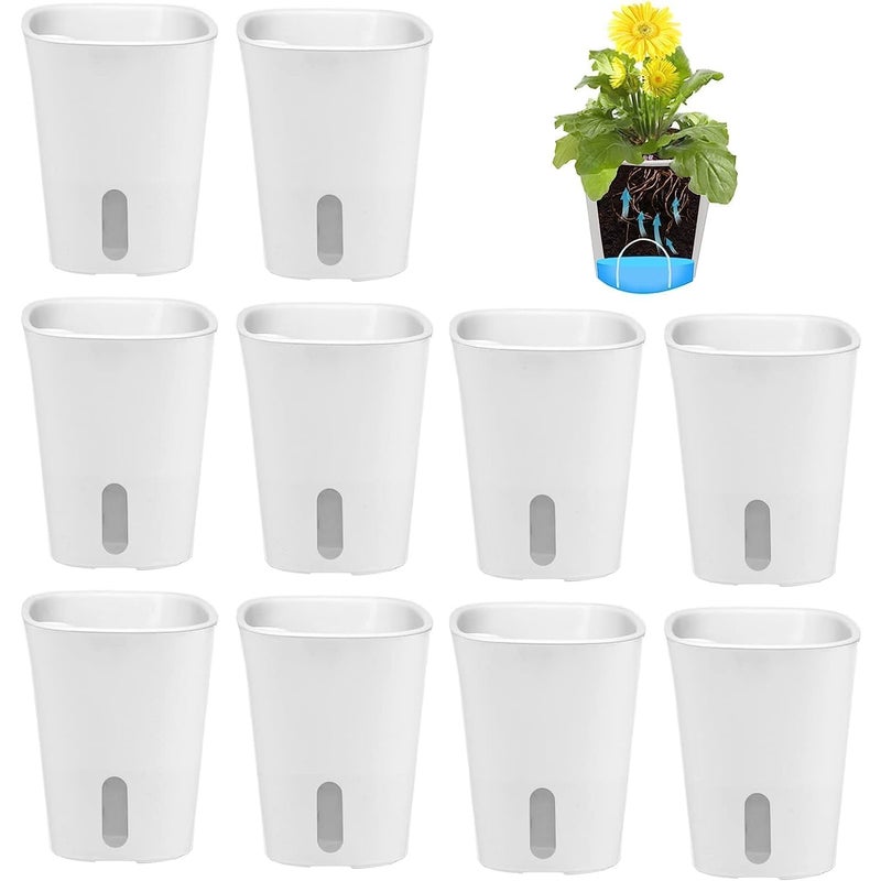 Zestaw 10 doniczek z systemem nawadniania - Plastik - Miniaturowe doniczki z systemem knotowym - Małe okrągłe doniczki