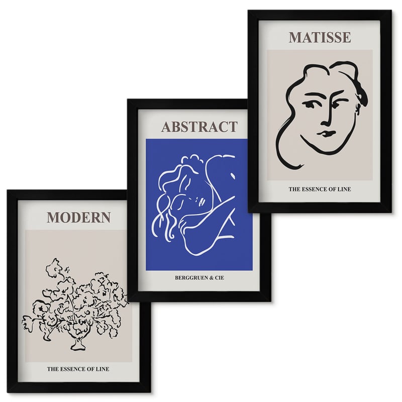 Zestaw obrazów w ramie - 3 części Postery w stylu nowoczesnym i abstrakcyjnym Henri Matisse Czarna ramka
