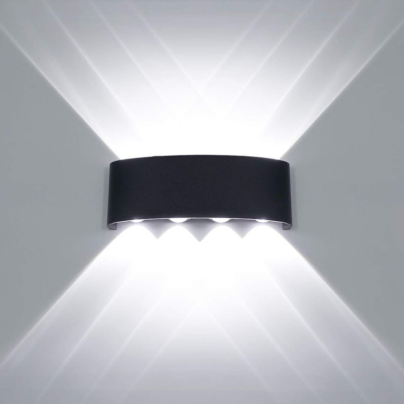 Nowoczesna lampa ścienna LED, oświetlenie górne i dolne, wodoodporna, aluminiowa, do użytku wewnętrznego i zewnętrznego, 8 W, zimna biel