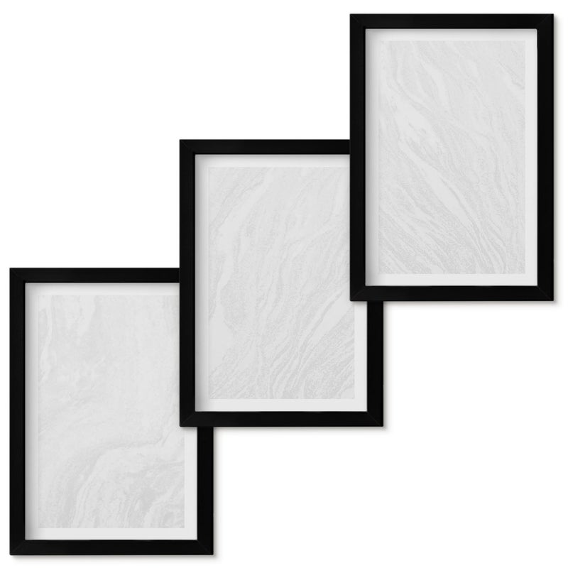 Zestaw obrazów w ramie - 3 części Elegancki marmur linearna struktura kamienna Czarna ramka