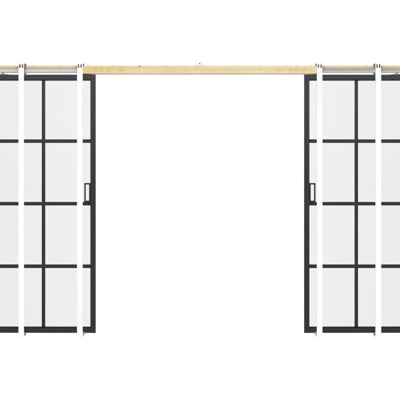 Drzwi przesuwne podwójne chowane w ścianie z aluminium i szkła hartowanego - 2 x wys. 205 x szer. 93 cm - WILDEN II