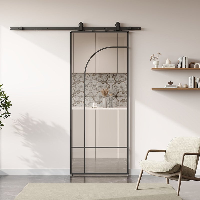 Drzwi przesuwne w stylu loftowym - aluminium i szkło hartowane - wys. 204 x szer. 83 cm - czarne - CLOSIDA