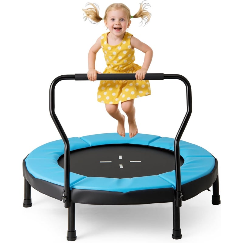 Trampolina dziecięca o średnicy 102 cm, do użytku wewnątrz i na zewnątrz, ze zdejmowanym uchwytem, mini trampolina obciążająca do 100 kg, dla dzieci
