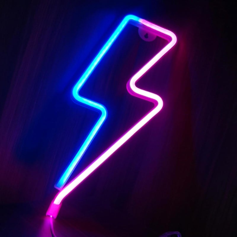 Neon, lampka nocna LED z błyskawicą, zasilana bateryjnie i przez USB, dekoracja wnętrz sypialni, pokoi gier