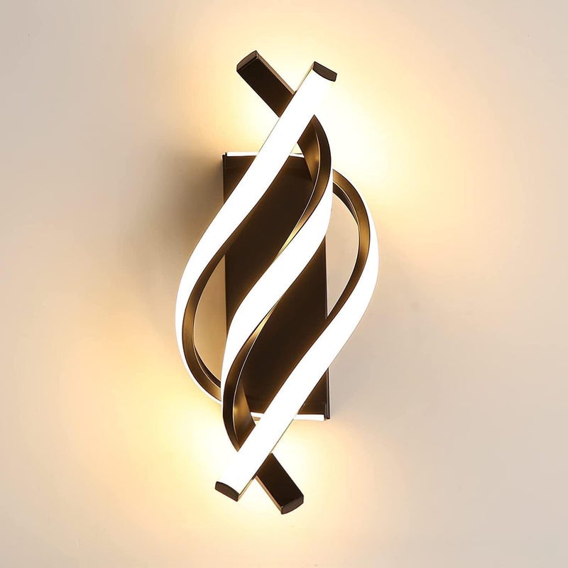 Lampa ścienna LED, nowoczesna lampa ścienna do wnętrz 18W, zakrzywiony design do sypialni, biura, ciepłe białe światło 3000K (czarna)