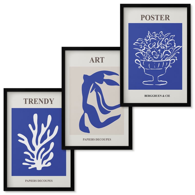 Zestaw obrazów w ramie - 3 części Abstrakcyjne artystyczne postery Henri Matisse Czarna ramka