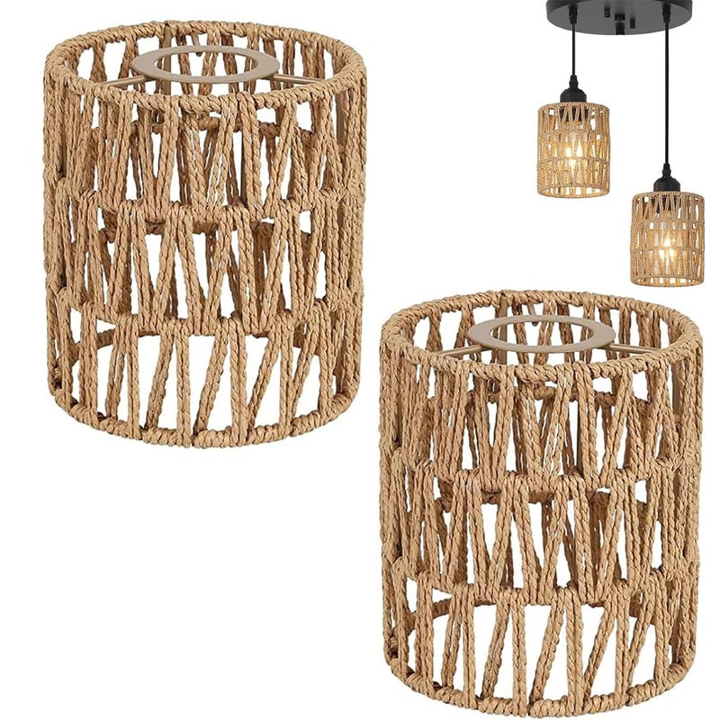 Abażur do lampy sufitowej, 2-częściowy, abażur z ręcznie tkanej liny rattanowej, styl boho, wystrój domu, wiszący kinkiet, lampa podłogowa, lampa wis