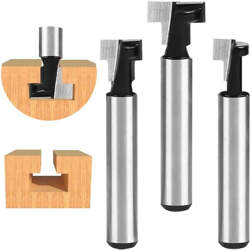 Frez do rowków w kształcie litery T 8 mm, zestaw frezów do rowków w kształcie litery T, 3 sztuki (7,93/9,52/12,7 mm) z trzpieniem i ostrzami do narzęd