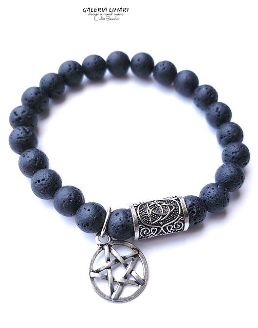 Bransoletka z węzłem celtyckim pentagramem i lawą. Amulet prezent unisex