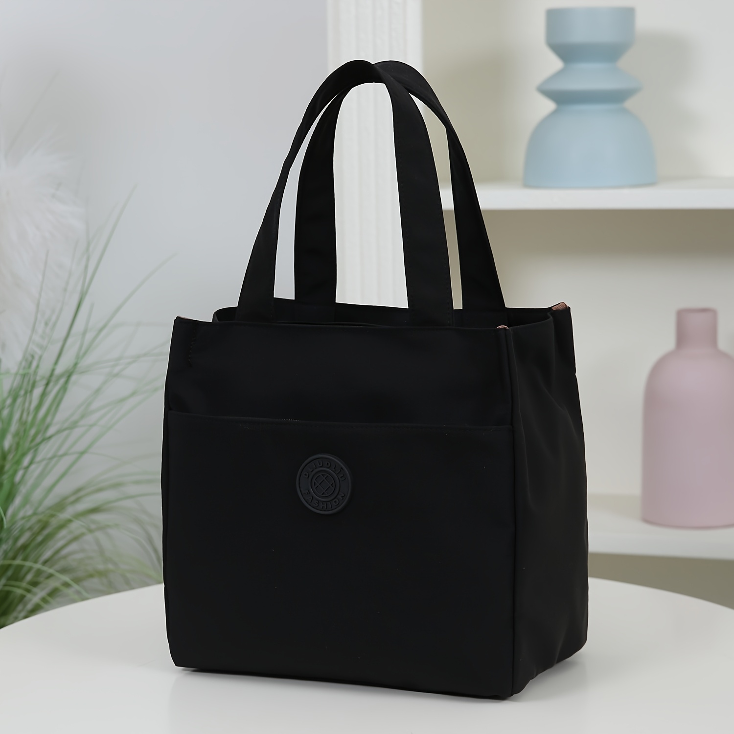 TEMU [Torebka] Nowy Produkt, Jednolity Nylonowa Tkanina, Wykwintna Torebka, Torba do Pracy, Modna Torba na Zamek Błyskawiczny, Półzamknięta,