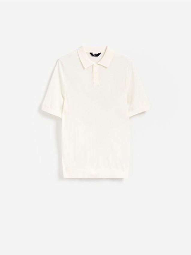 Reserved - Wełniany sweter polo - biały