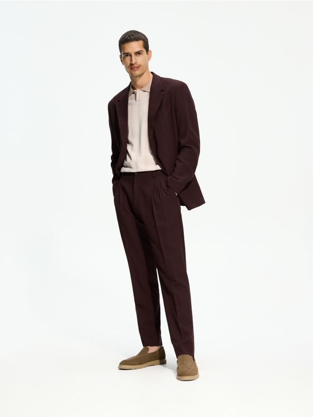 Reserved - Garniturowe spodnie slim fit - mahoniowy