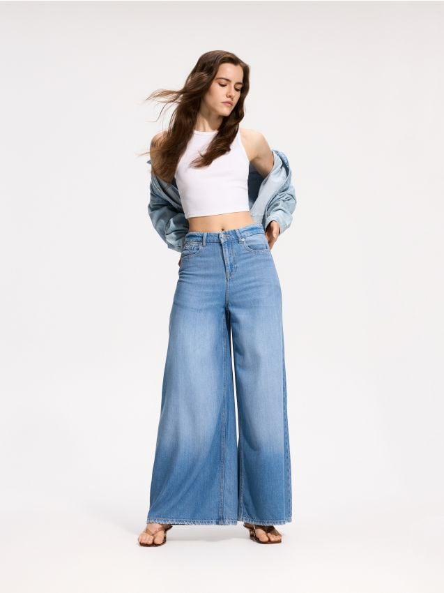 Reserved - Jeansy wide leg - niebieski