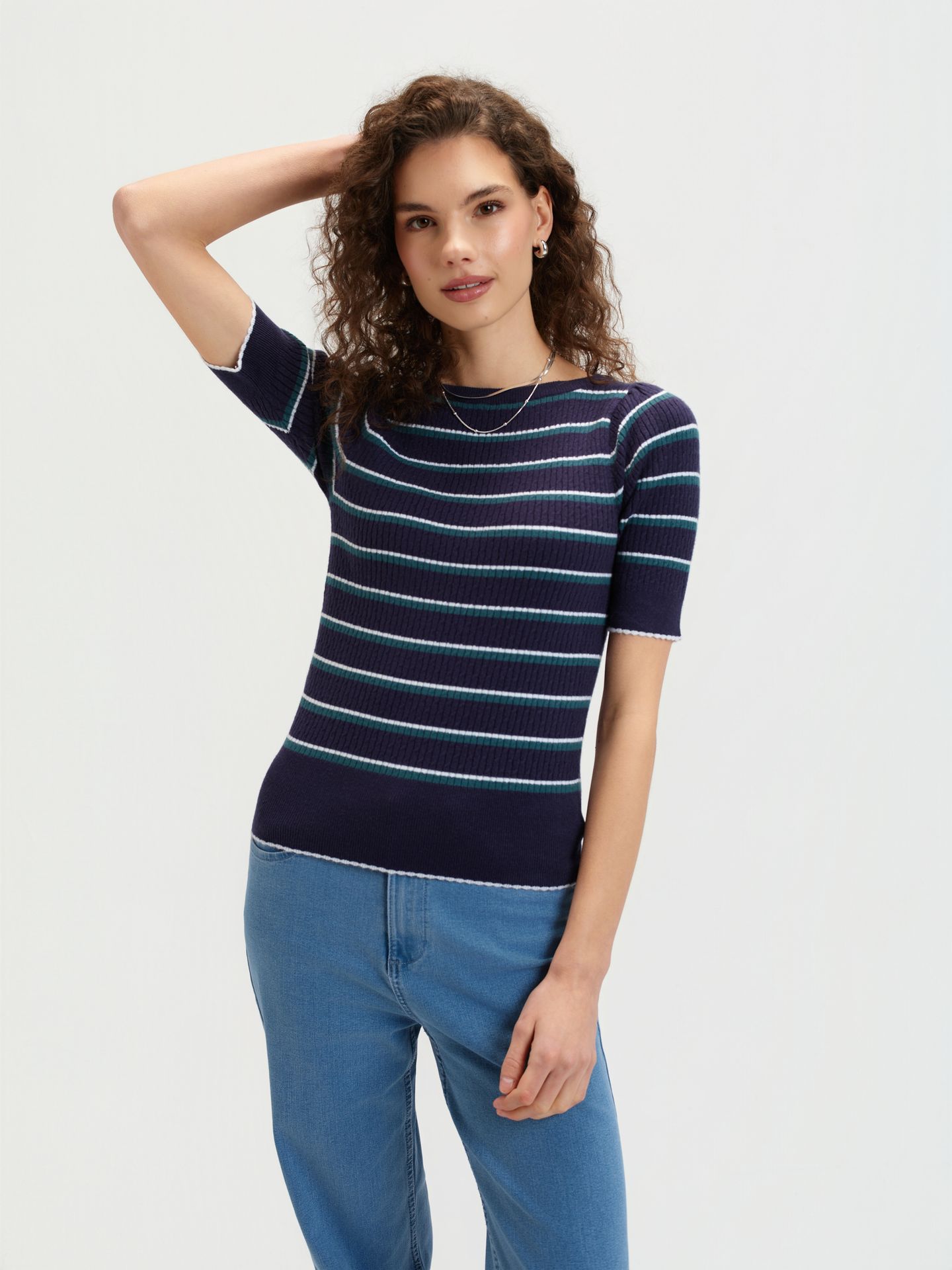 Sweter w paski z krótkim rękawem