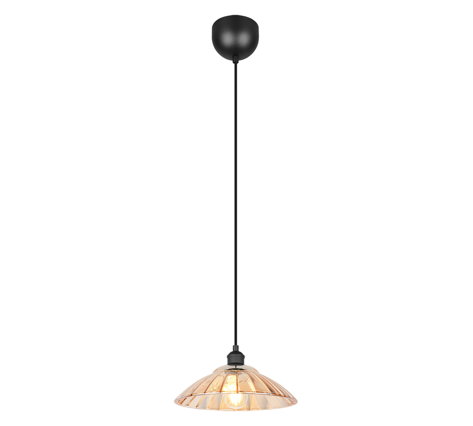 ELUNA lampa wisząca retro czarna klosz szkło bursztynowe 1xE27 R36521032
