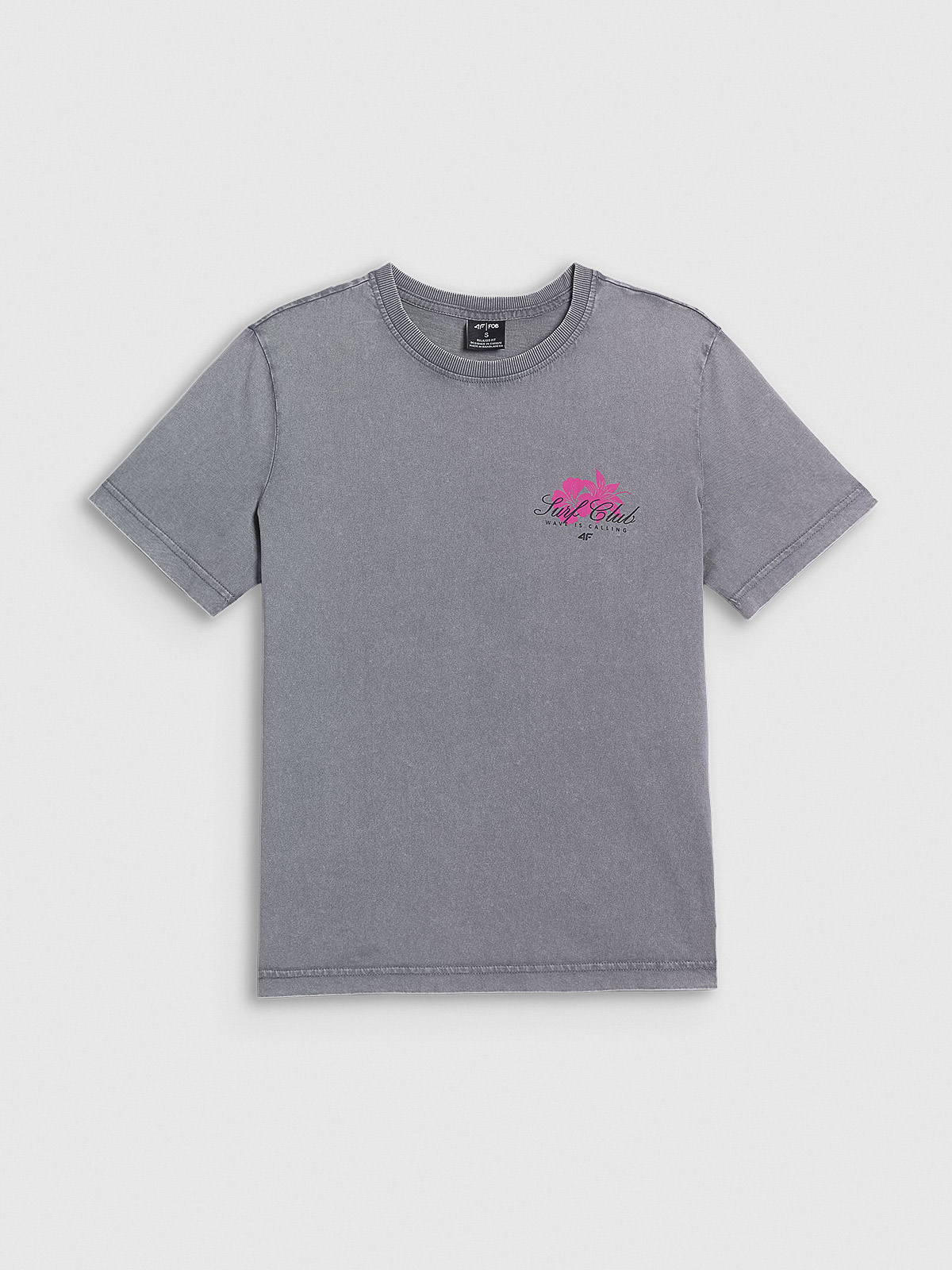 4F T-shirt relaxed z nadrukiem damski - szary XS
