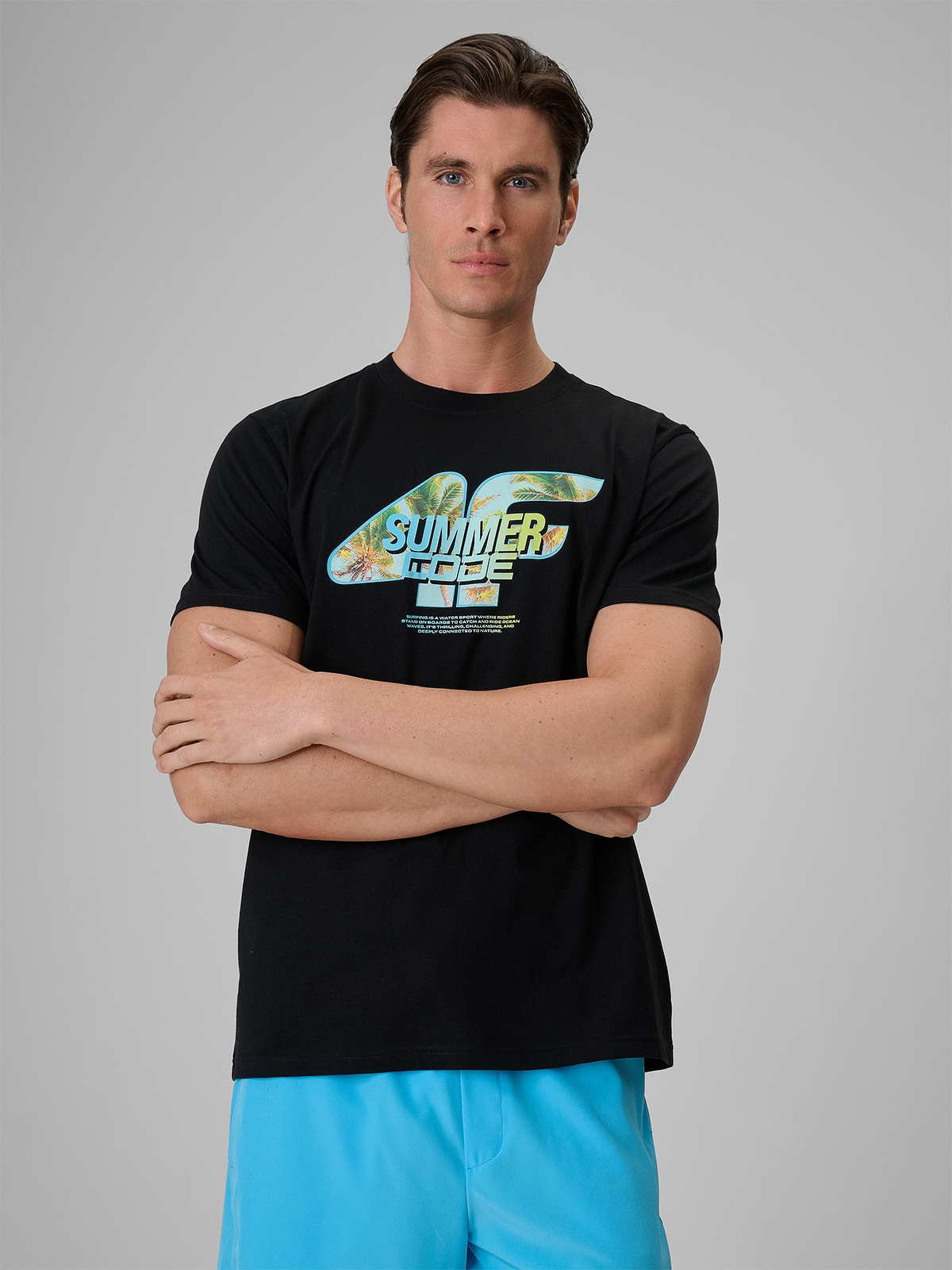 4F T-shirt regular z nadrukiem męski - czarny XXL