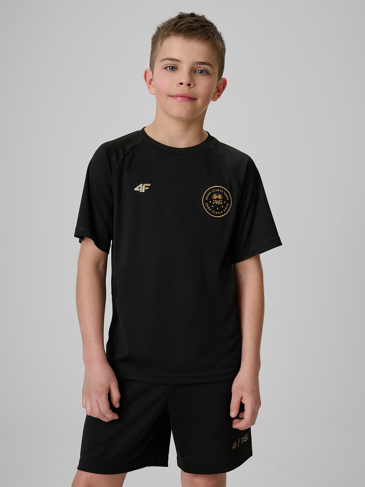 4F Koszulka sportowa szybkoschnąca dziecięca 4F JUNIOR x Robert Lewandowski - czarna 158/164 (12-14 lat)