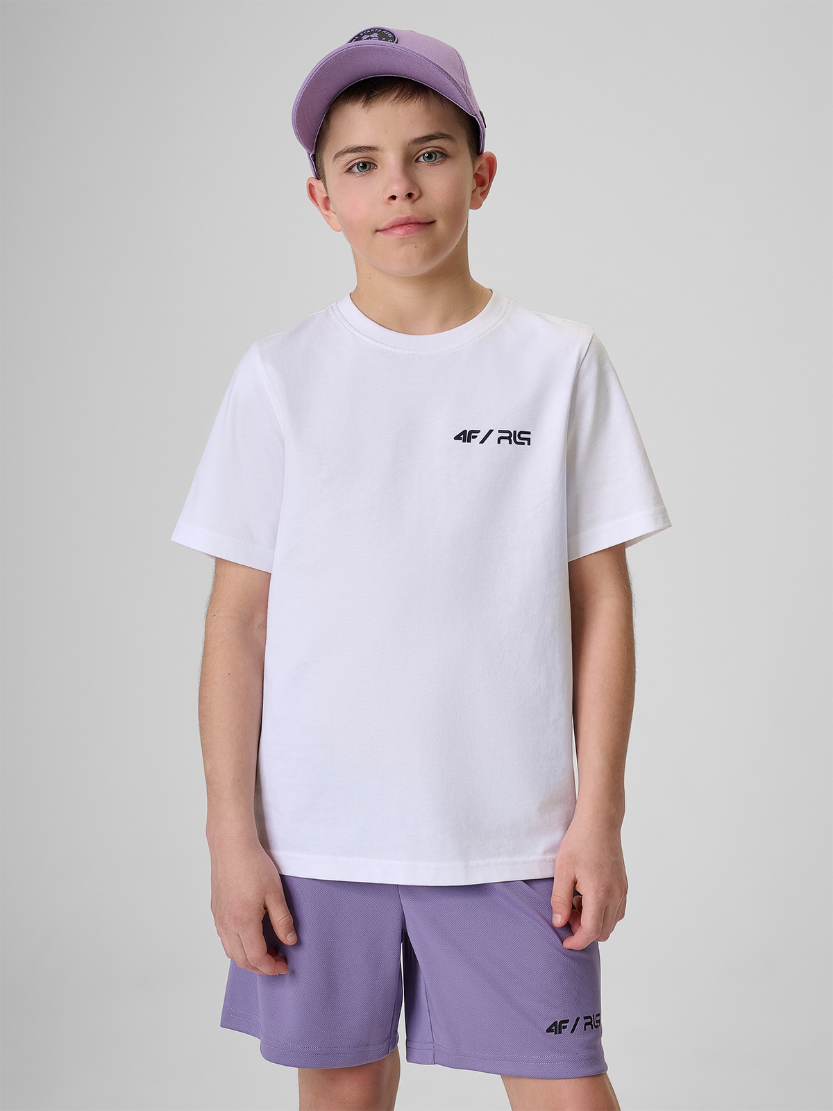4F T-shirt regular z nadrukiem dziecięcy 4F JUNIOR x Robert Lewandowski - biały 158 (12-13 lat)