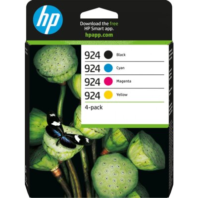 Zestaw tuszów HP 924 Czarny 12.5 ml, Błękitny 6 ml, Purpurowy 6 ml, Żółty 5.5 ml 6C3Z1NE 6C3Z1NE#LS1
