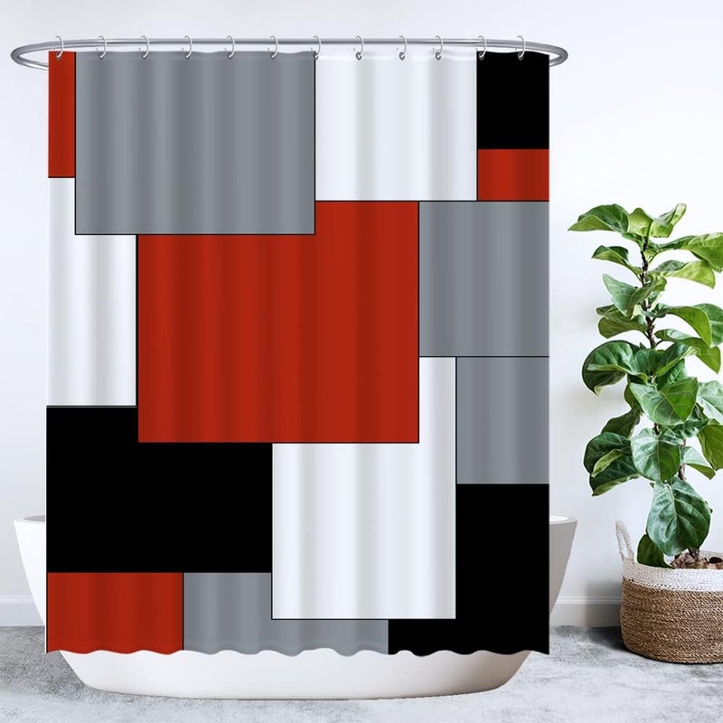 Zasłona prysznicowa – prostokątna/kwadratowa – 180 x 200 cm – zmywalna – odporna na pleśń – z 12 pierścieniami – czerwona, szara, czarna, biała