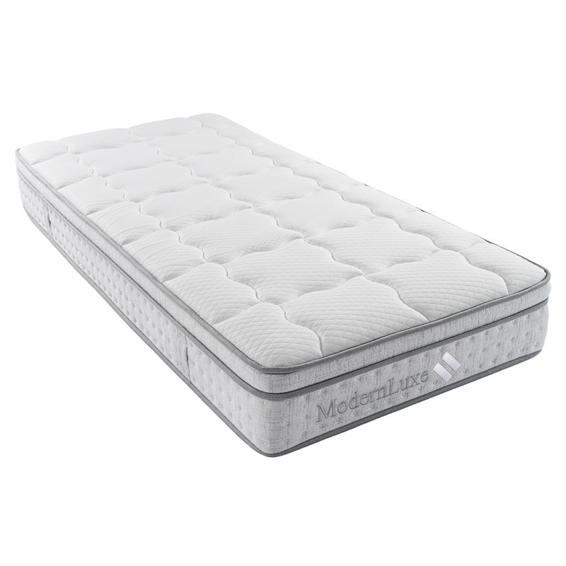 Materac sprężynowy 90x200cm - Poziom H3 - Pianka zimna o grubości 25cm - Ergonomiczny kształt - Certyfikat OEKO-TEX - Biały