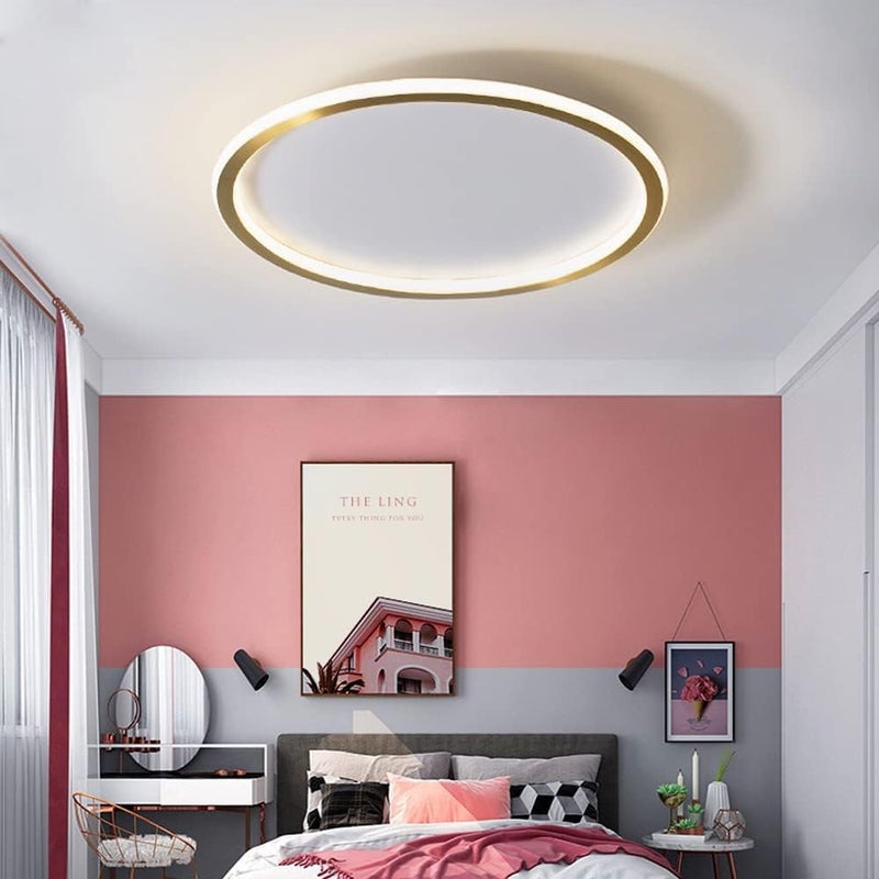 Okrągła lampa sufitowa LED 36W – złota – światło trójkolorowe – średnica 30 cm – przeznaczona do oświetlenia wnętrz, takich jak salony, sypialnie itp