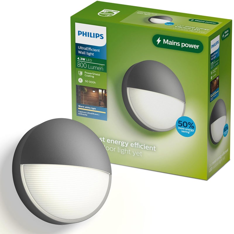 Kinkiet Ogrodowy Lampa Zewnętrzna Elewacyjna 4.3W 800lm 2700K Ciepła biel IP44 Antracyt UltraEfficient Capricorn Philips