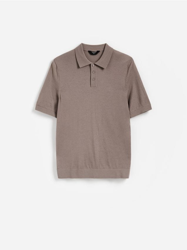 Reserved - Wełniany sweter polo - brązowy