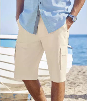 Płócienne bermudy-bojówki Santorini Mężczyzna Atlas For Men - Kolor : Beżowy - Rozmiar : 44