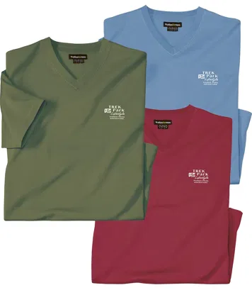 Zestaw 3 koszulek z krótkimi rękawami i dekoltem w serek Mężczyzna Atlas For Men - Kolor : Niebieski - Rozmiar : 4XL