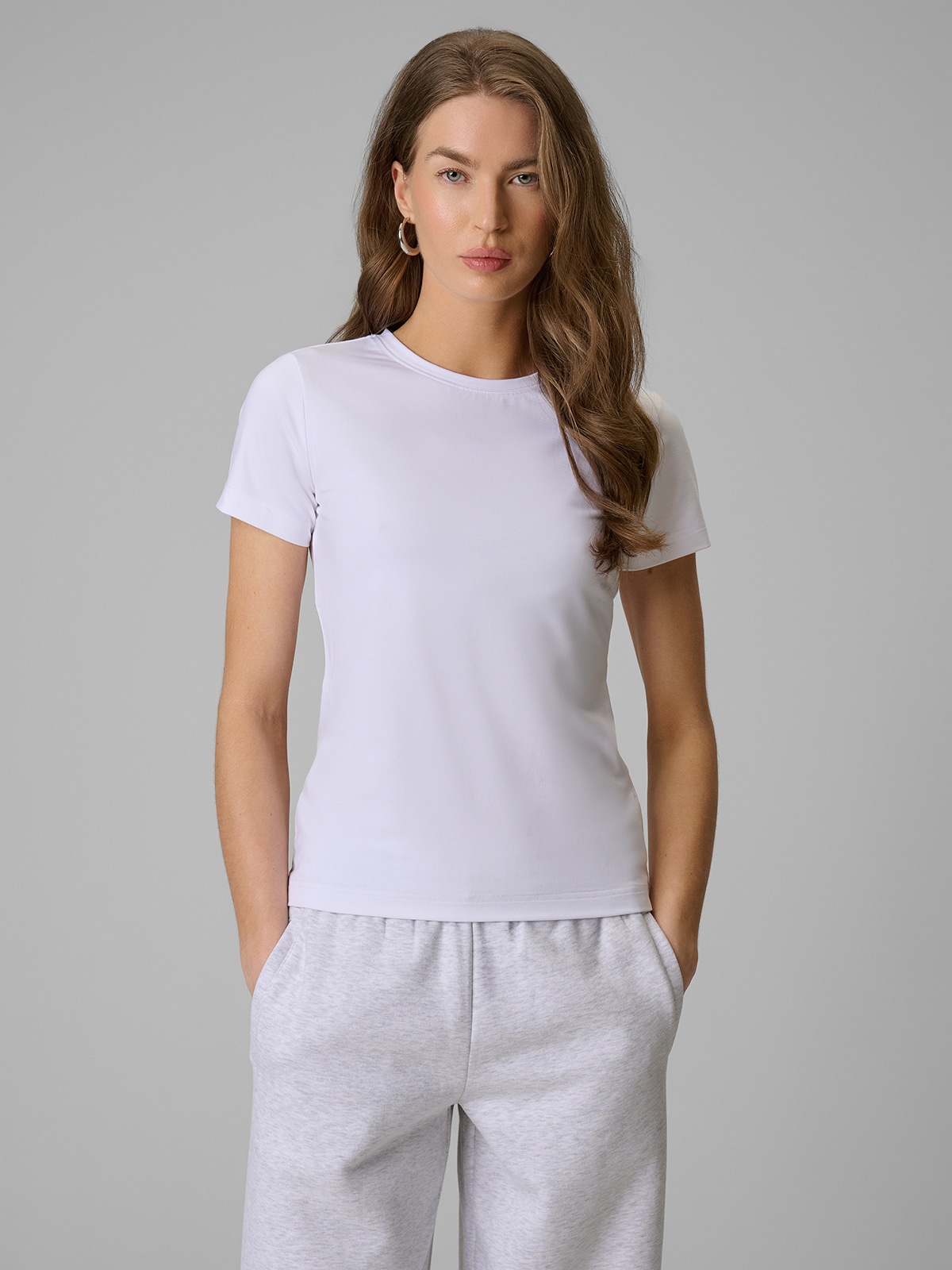 4F T-shirt slim gładki damski - biały XS